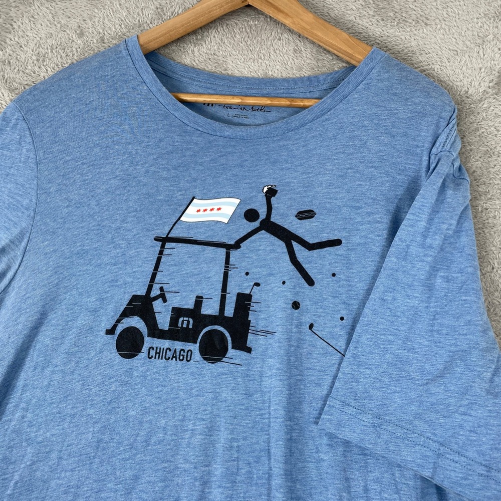 TravisMathew Shirt Mens Large Blue Chicago Golf Cart‎ Graphic Tee